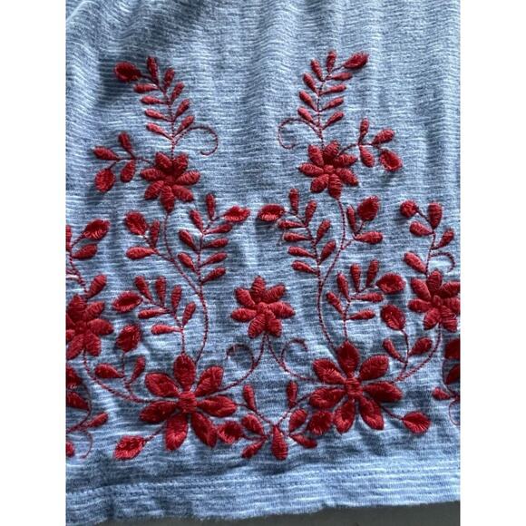 Talbots Off The Shoulder Embroidered Tunic Top Size Large Blue Red Peasant Boho - Picture 7 of 9